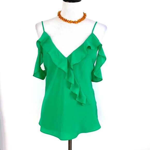 Amanda Uprichard Silk Ruffle Front Spaghetti Strap Cami Top Kelly Green Medium - Picture 10 of 16